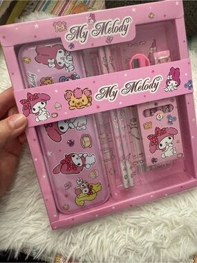 My Melody Pink Stationery Set Metal pencil case eraser ruler colors and more